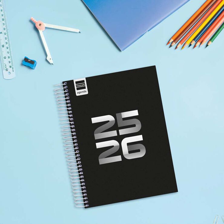 Agenda Finocam escolar Cool 1/4 día/pág cat 2025-26 negro