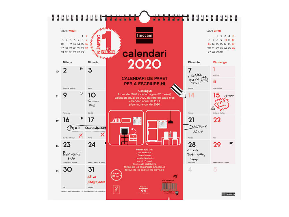 Calendari Paret per escriure L 2020 Catal&agrave; Vermell