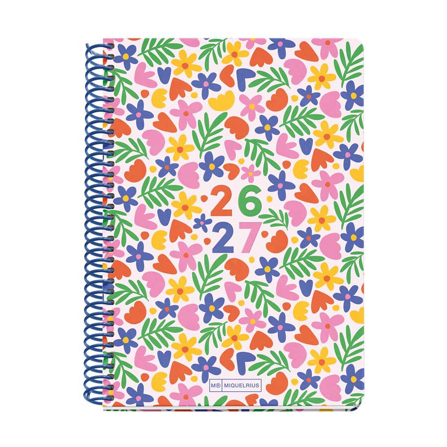 Agenda Escolar Miquel Rius Espiral Plus sem/vista multiling&uuml;e 2026-2027 Flowery