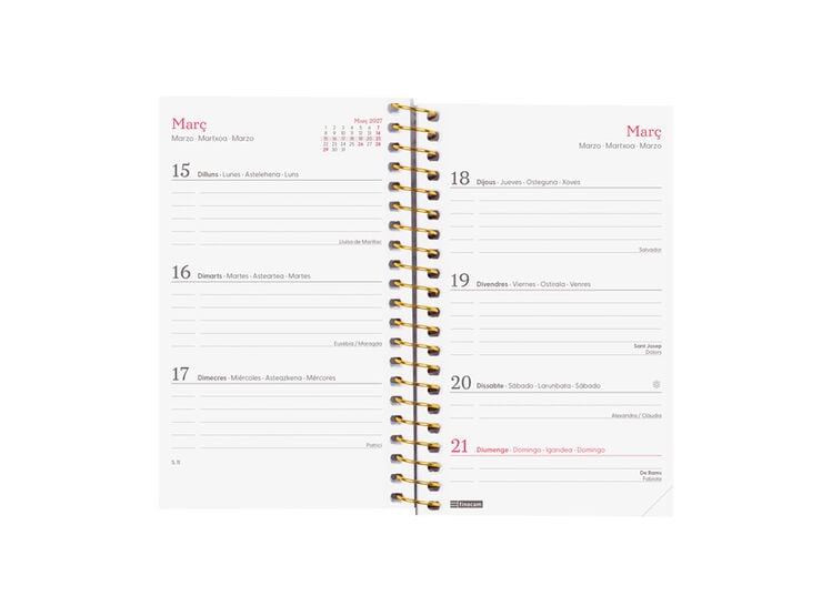Agenda Finocam Design Collection Semana Vista Horizontal 2027 Catal&aacute;n Dorado