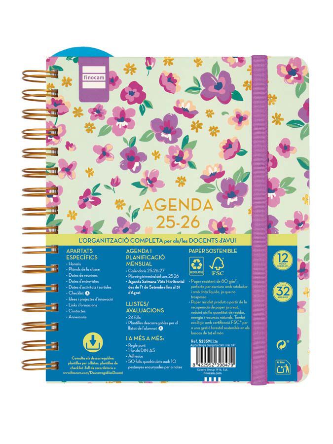 Agenda Finocam docente Magistral Design 1/4 setm/vista cat 2025-26 lilac