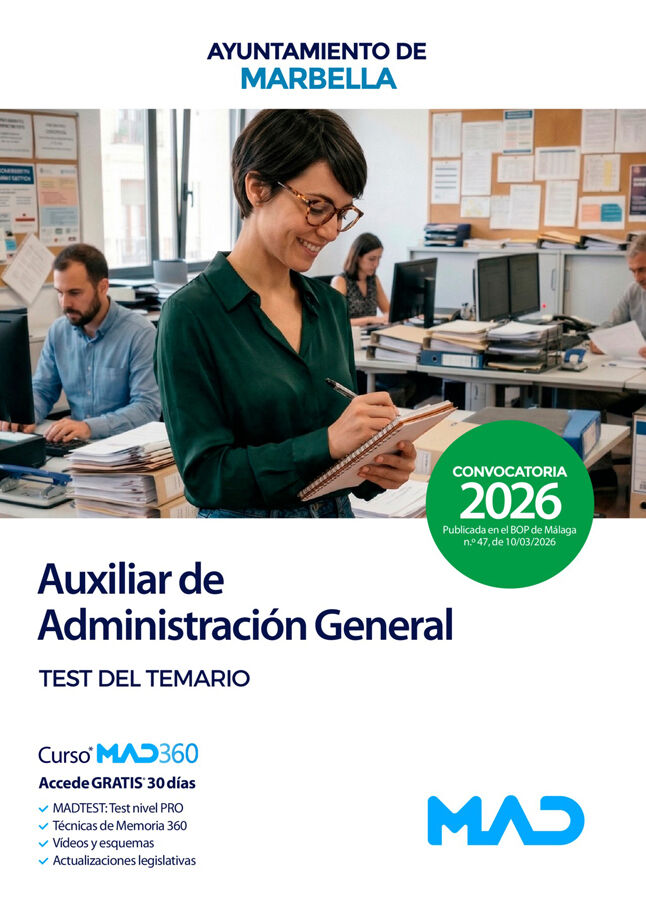 Auxiliar de Administraci&oacute;n General del Ayuntamiento de Marbella. Test del temario