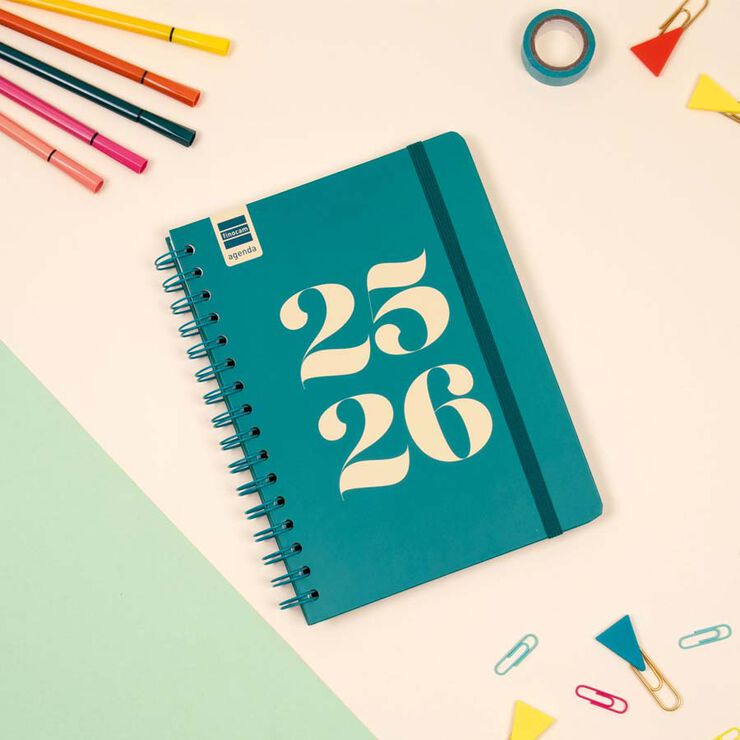 Agenda Finocam escolar Cosmo 1/4  sem/vista cat 2025-26 aqua