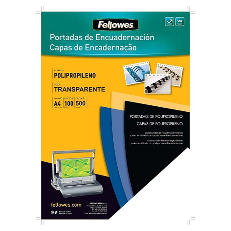 Tapas de encuadernar A4 Fellowes PP 450 micras transparente 100u