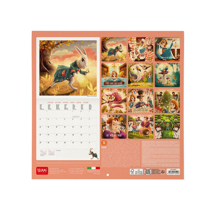 Calendario Legami 30x29 Pared Alice Wonder Multiling&uuml;e 2027