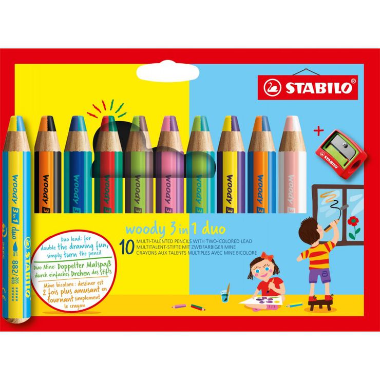 Lápices Stabilo Woody 3 en 1 Duo 10 colores