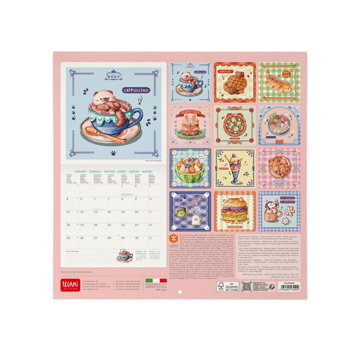 Calendario Legami 30x29 Pared Cutie Foodie Multiling&uuml;e 2027
