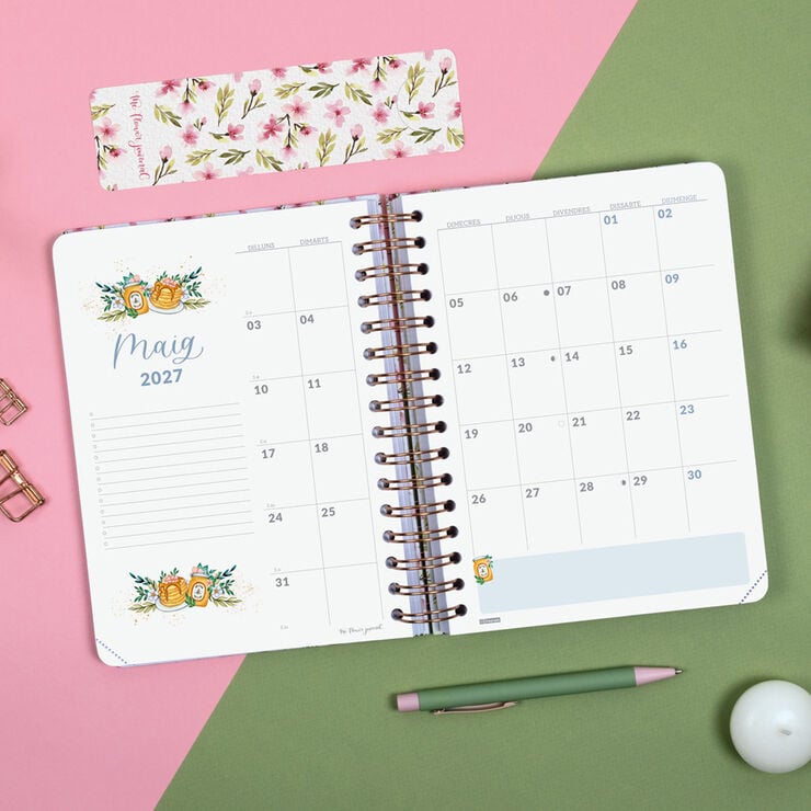Agenda Finocam Flower Journal D&iacute;a P&aacute;gina 2027 Catal&aacute;n Rosa