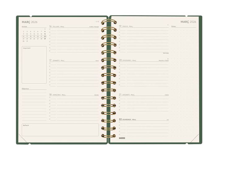 Agenda Finocam 16 mesos Haiku E10 setm/vista cat 2025-26 verd