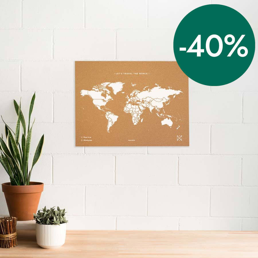 Mapamundi corcho Miss Wood 60x45 blanco