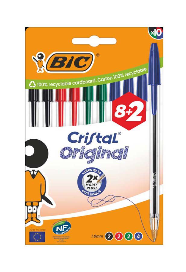 Bol&iacute;grafos Bic Cristal surtido 8+2u