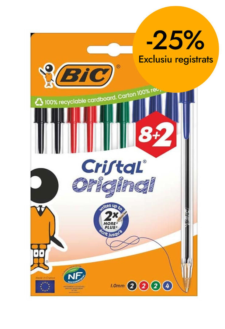 Bol&iacute;grafs Bic Cristal assortit 8+2u