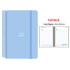 Agenda Espiral Finocam 16x23,5 cm Catal&aacute;n D&iacute;a P&aacute;gina 2027 Azul Pastel