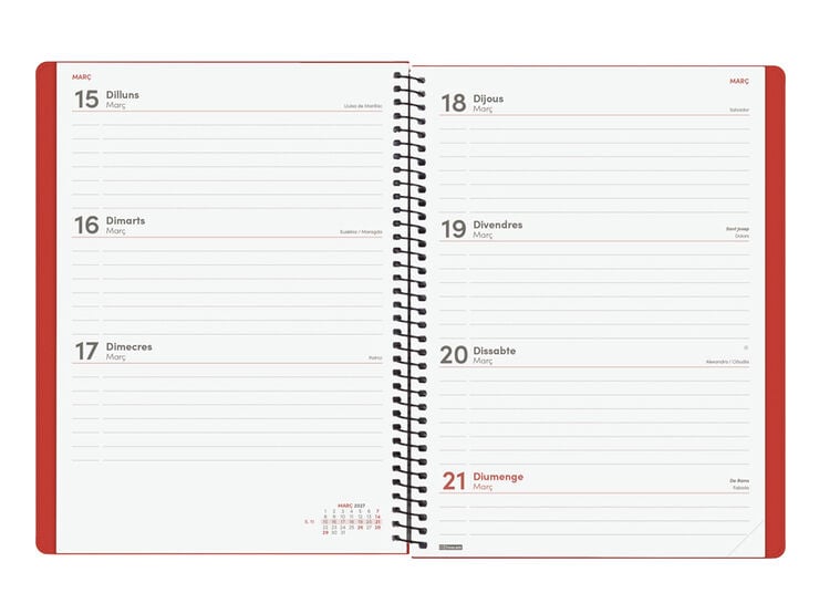 Agenda Finocam My Semana Vista Horizontal 2027 Catal&aacute;n Rojo