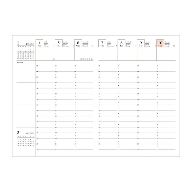 Agenda Mark's 18 Mesos A6 Setmana/Vista Multiling&uuml;e 2026-2027 Story Lila
