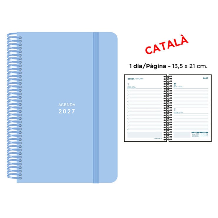 Agenda Espiral Senfort 13,5x21 cm Catal&aacute;n D&iacute;a P&aacute;gina 2027 Azul Pastel