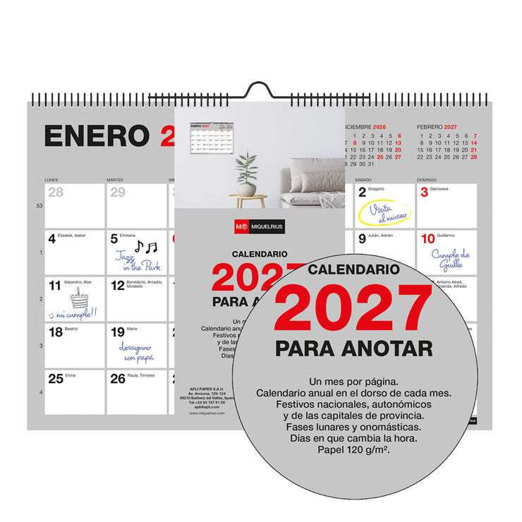 Calendario Miquelrius Pared 21x15 Castellano 2027 B&aacute;sico