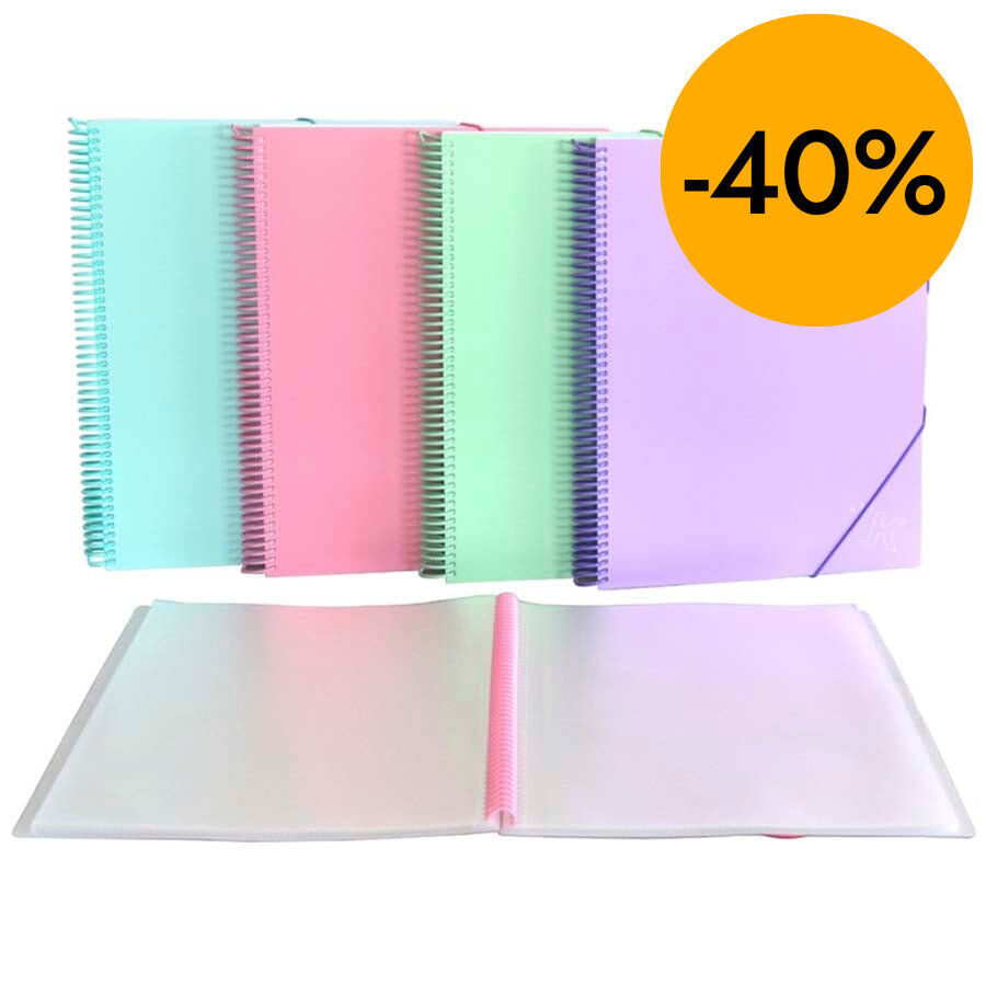 Carpeta 20 fundas espiral con goma A4 pastel