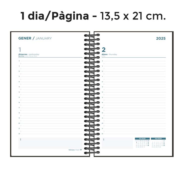 Agenda espiral Senfort A5 dia/pàg català 2025 marbre