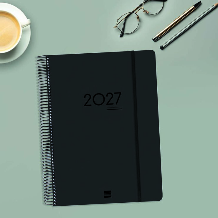 Agenda Finocam 16M Ikon E40 D&iacute;a/P&aacute;gina Multiling&uuml;e 2026-27 Negro