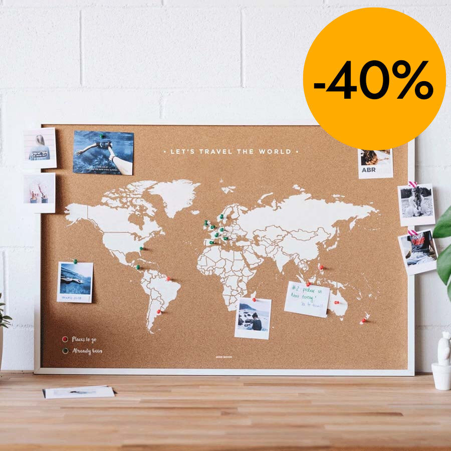 Mapa corcho Miss Wood 60x45 marco blanco