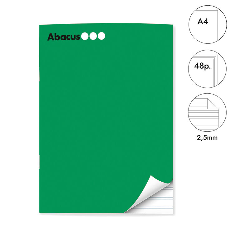 Libreta grapada Abacus A4 48 hojas pauta 2,5mm verde