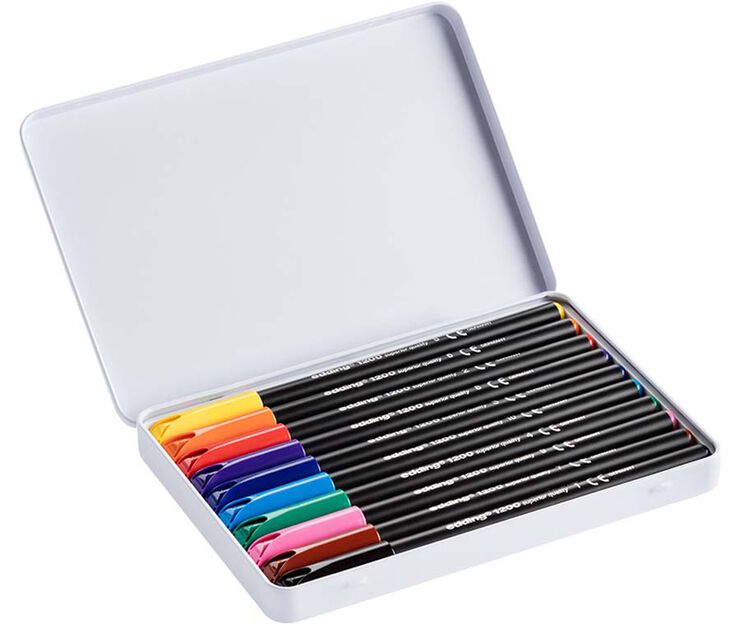 Retoladors Edding 1200 capsa de metall 10 colors