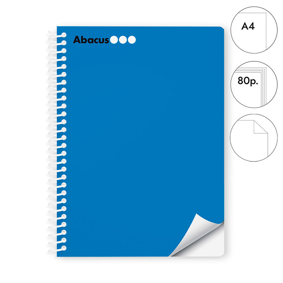 Libreta espiral Abacus A4 80 hojas liso azul