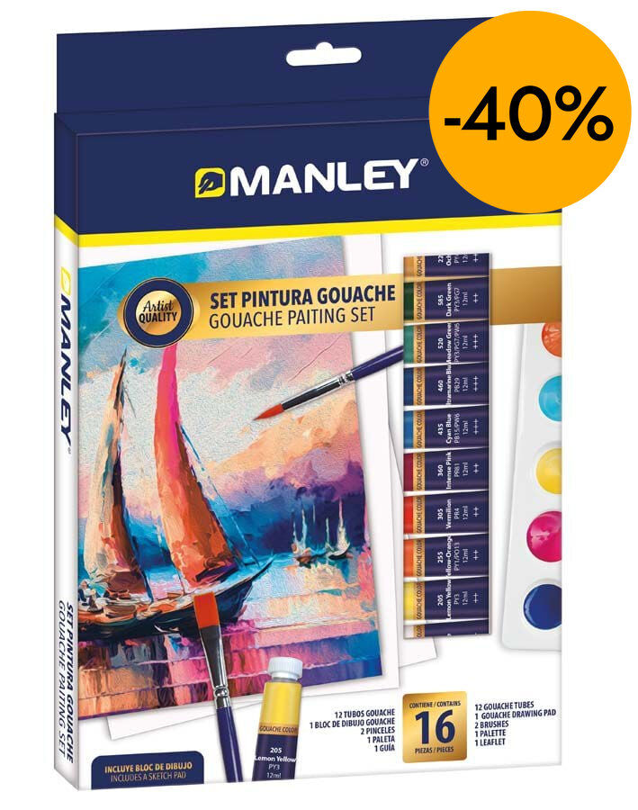 Set pintura gouache Manley 16 piezas