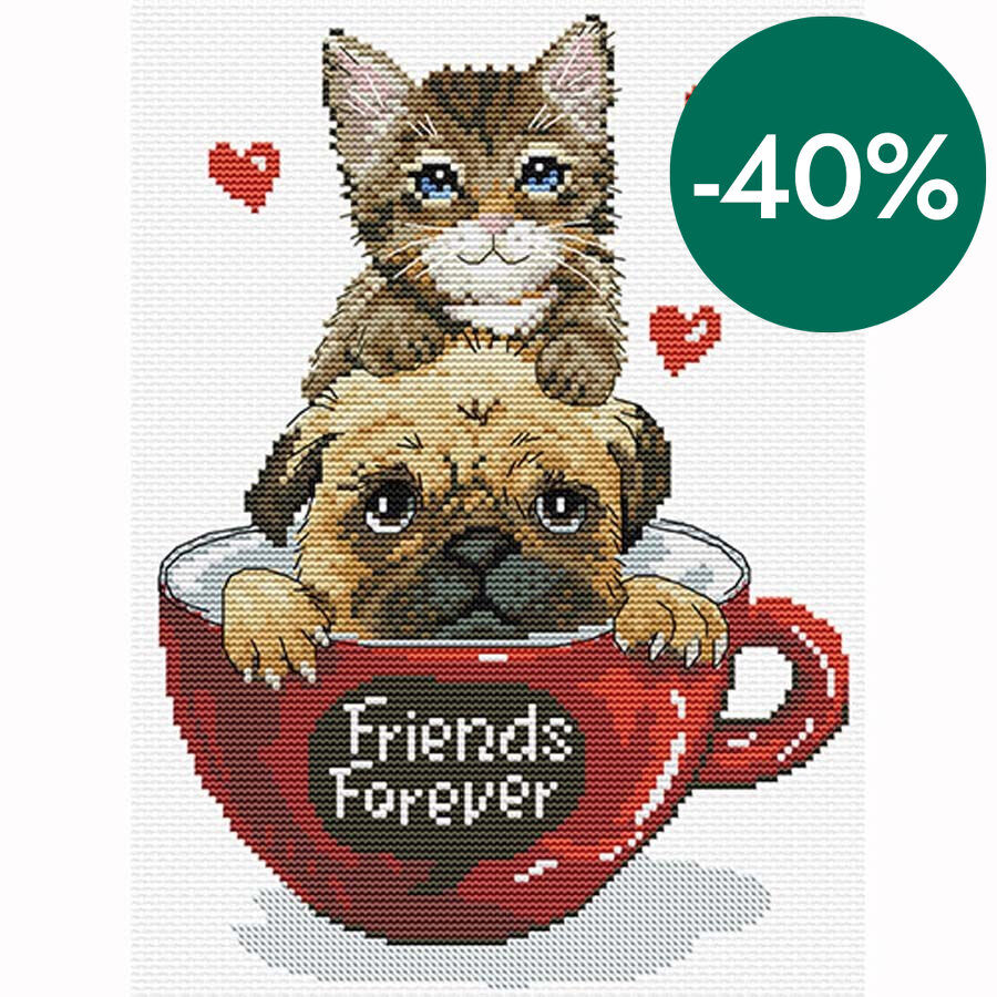 Kit Punto de cruz Ladybird Gato y Perro