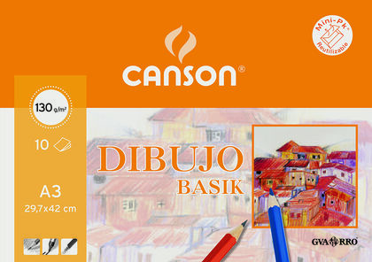 Papel Canson Basik Dibujo A3 130g Minipack 10 hojas