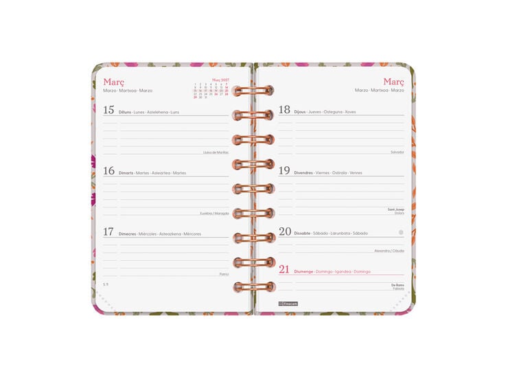 Agenda Finocam You Semana Vista Horizontal 2027 Catal&aacute;n Hojas