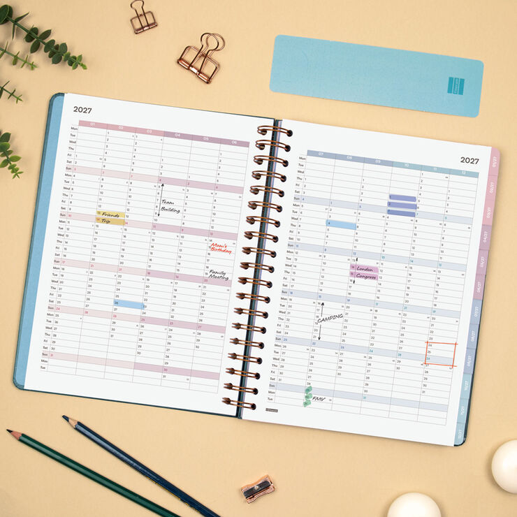 Agenda Finocam Optimal Semana Vista Horizontal 2027 Multiling&uuml;e Azul