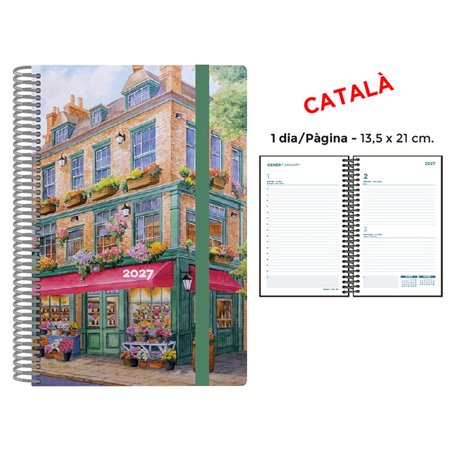 Agenda Espiral Finocam 13,5x21 cm Catal&aacute;n D&iacute;a P&aacute;gina 2027 Florister&iacute;a