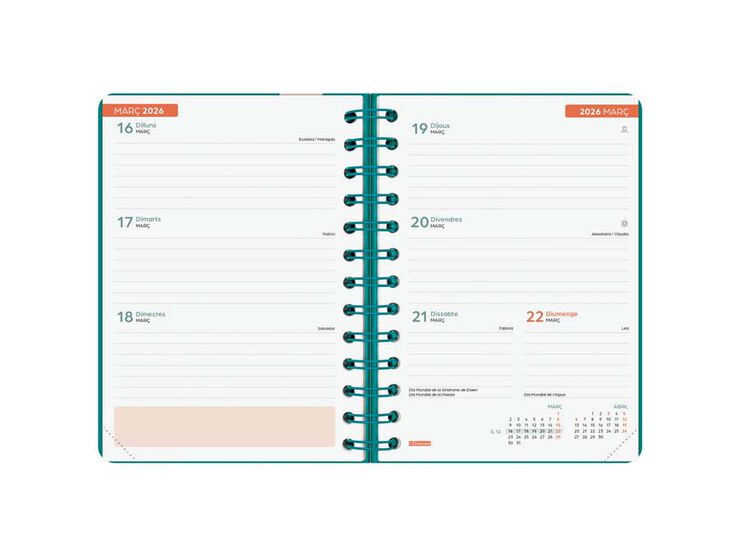 Agenda Finocam escolar Cosmo 1/8  sem/vista cat 2025-26 aqua