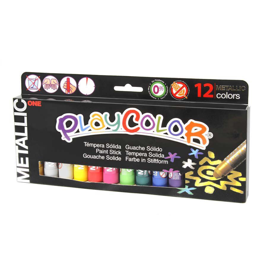 T&eacute;mpera s&ograve;lida Playcolor metal&middot;litzada 10g 12 colors