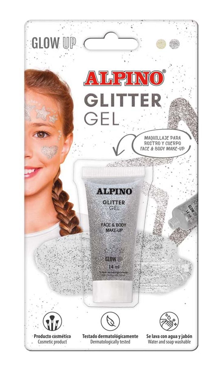 Maquillaje Gel Brillante metálico Glitter Alpino plata