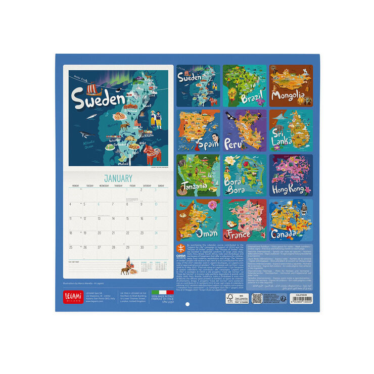 Calendario Legami 30x29 Pared Let'S Travel Multiling&uuml;e 2027