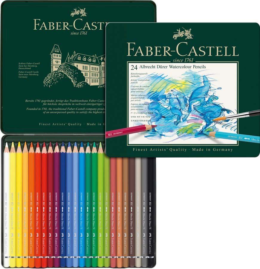 L&aacute;pices acuarelable Faber-Castell 24 colores estuche metal