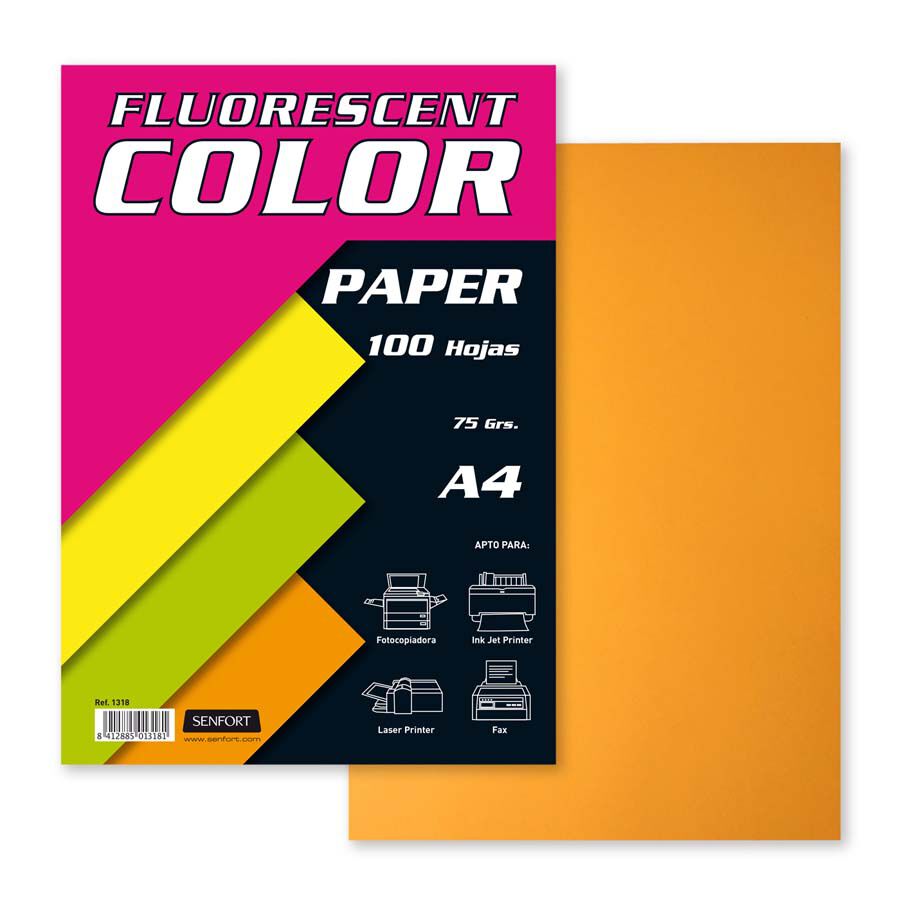 Paper Fluorescent Senfort A4 taronja 100 fulls
