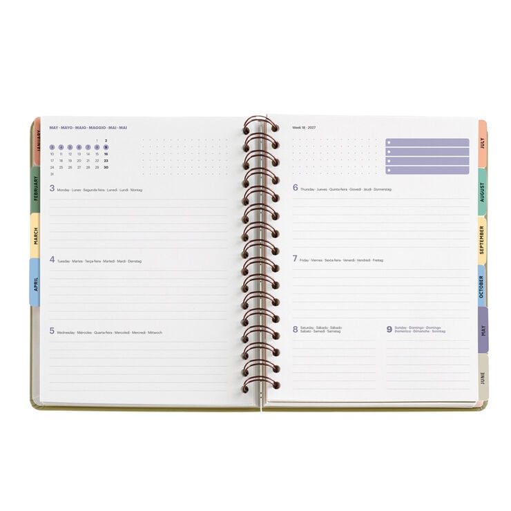 Agenda Miquelrius Plus Wire-O Setmana Vista Multiling&uuml;e 2027 Liberty Brown