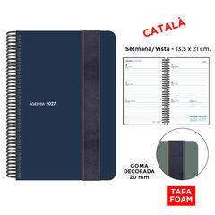 Agenda Espiral Finocam 13,5x21 cm Catal&aacute;n Semana Vista Foam 2027 Azul Oscuro