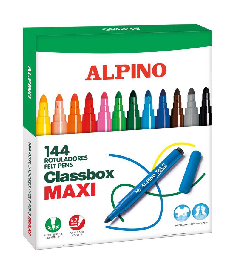 Rotuladores de colores Alpino Maxi pack escolar 144u