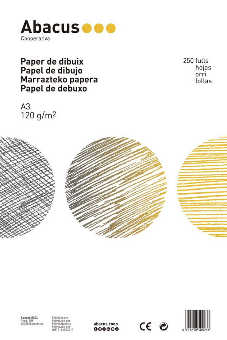 Papel para dibujo Abacus A3 120g 250 hojas