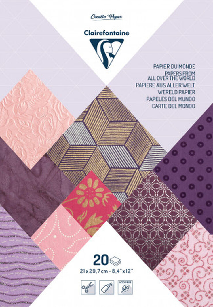 Papers del món Clairefontaine roses/liles 20 fulls