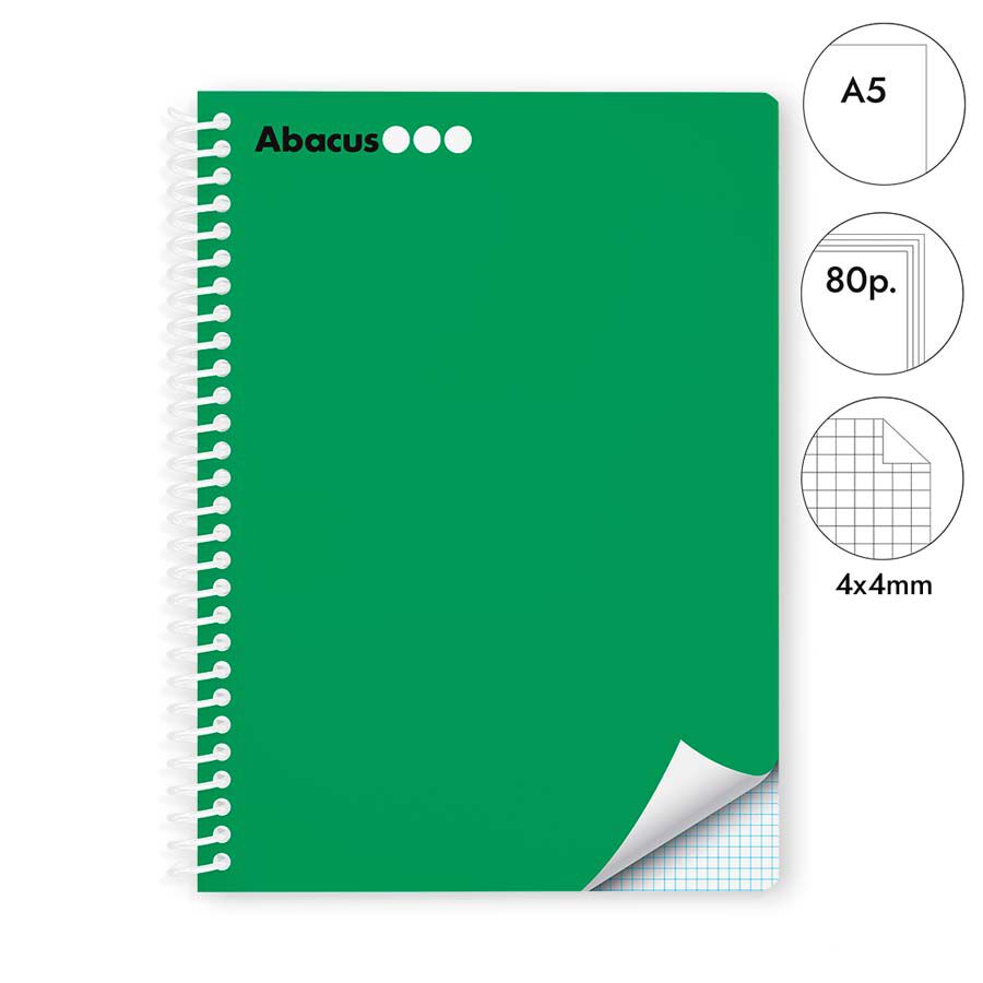 Libreta espiral Abacus A5 80 hojas 4x4mm verde