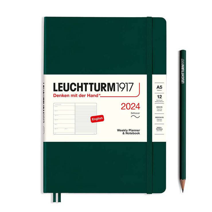Agenda Leuchtturm A5 sem/vista 2024 tb medium forest green