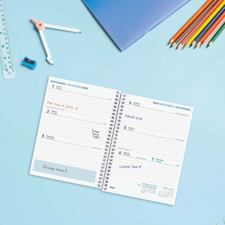 Agenda Finocam escolar Cool 1/8 sem/vista cas 2025-26 negro