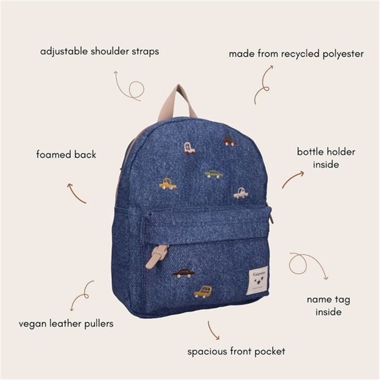 Mochila Kidzroom Denim Coches