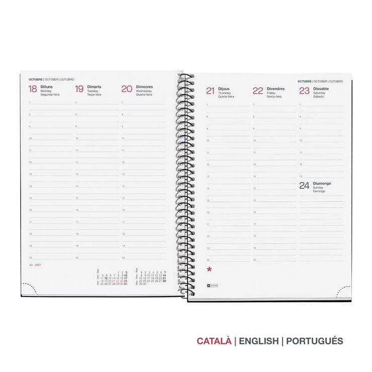 Agenda Miquelrius Espiral Plus Semana Vista Catal&aacute;n 2027 Reciclado Verde Oscuro